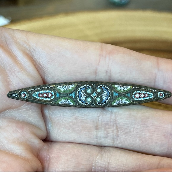 Antique Victorian Micro Mosaic Bar Pin Brooch C Clasp OOAK Unique 2.25” Long - Picture 2 of 14
